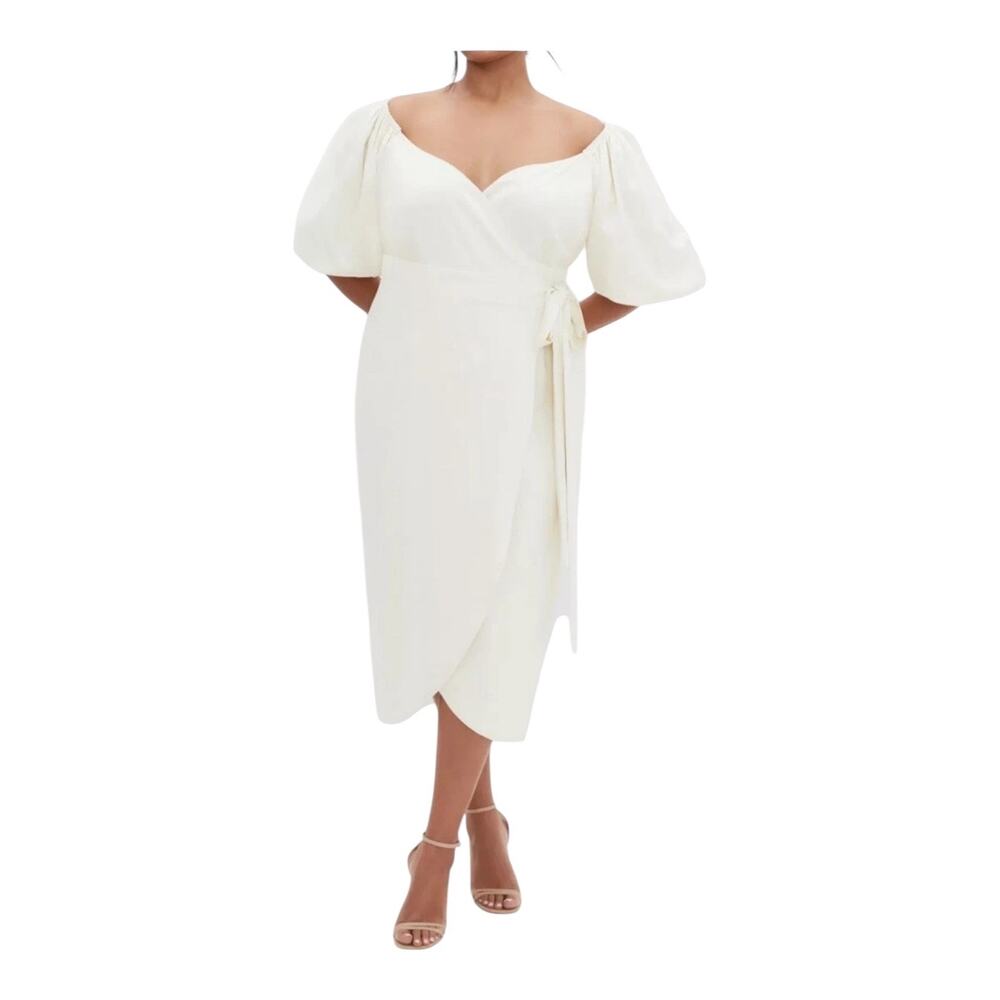 City Chic Claudine linen blend wrap dress cream size XXL 24